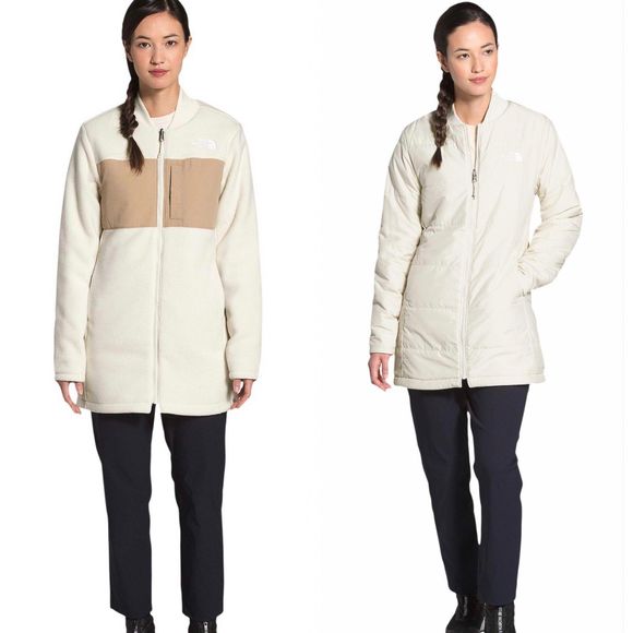 The North Face Jacket REVERSIBLE Long Fleece Coat Beige Size Medium